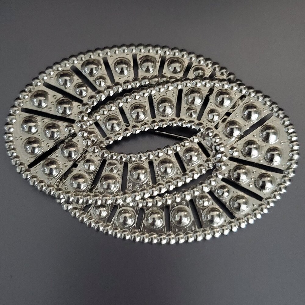 Etruscan Style Embossed Tin Metal Brooch Pin Intertwined Oval Rings Scarf Pin